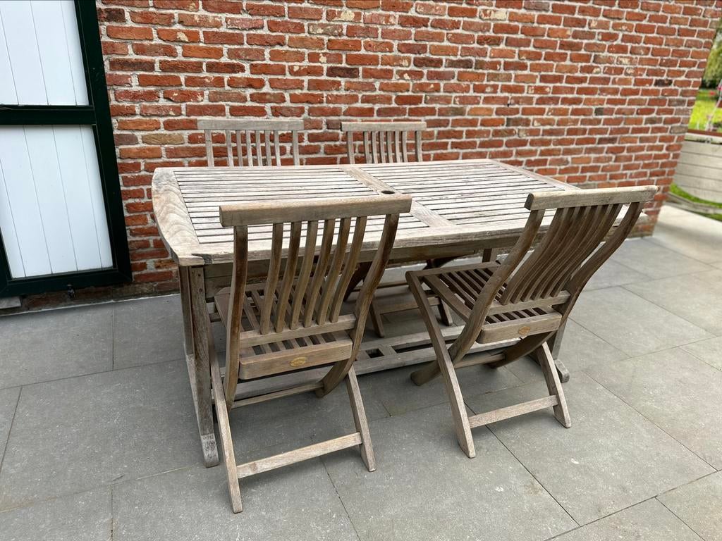 Houten Tuinset tafel en stoelen, Tuin en Terras, Ophalen, Tuinset