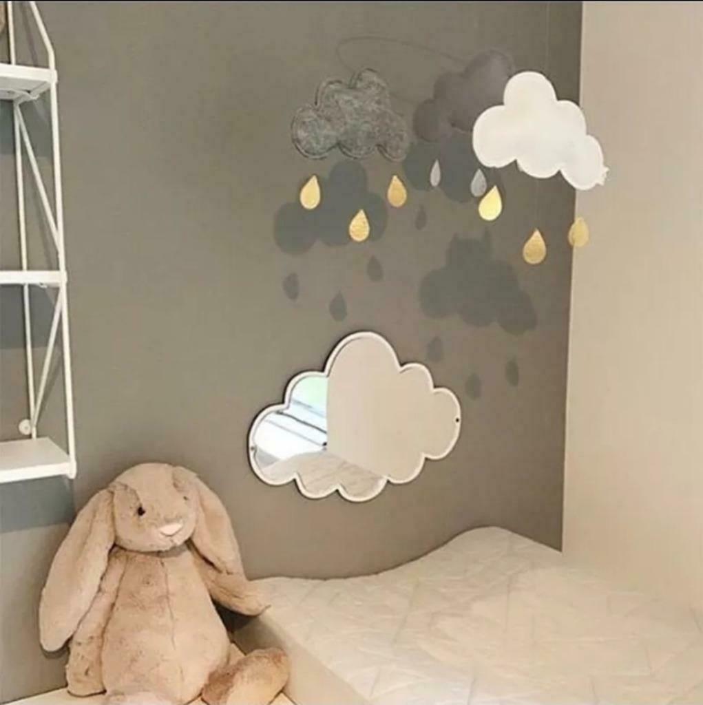 Kinderkamer Muurdecoratie Konijn en wolk spiegel, Ophalen of Verzenden, Nieuw, Spiegel