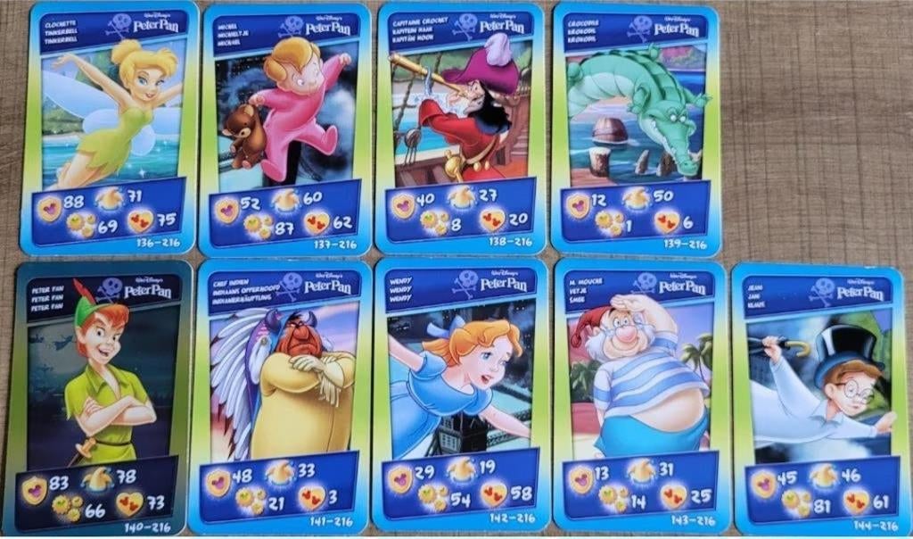 Peter Pan: 9 verzamelkaarten (Cora-Match), Collections, Enlèvement ou Envoi, Peter Pan ou Pinocchio, Comme neuf, Image ou Affiche