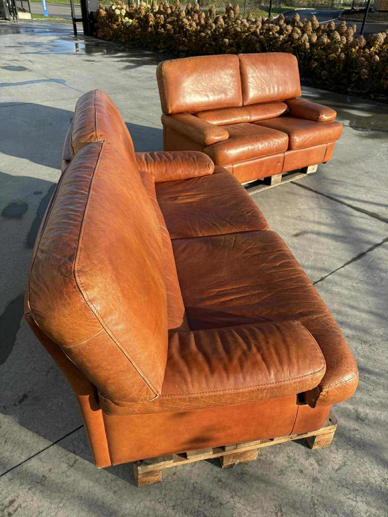Cognac leren zetels - prachtige staat, Ophalen, Gebruikt, 150 tot 200 cm, Driepersoons