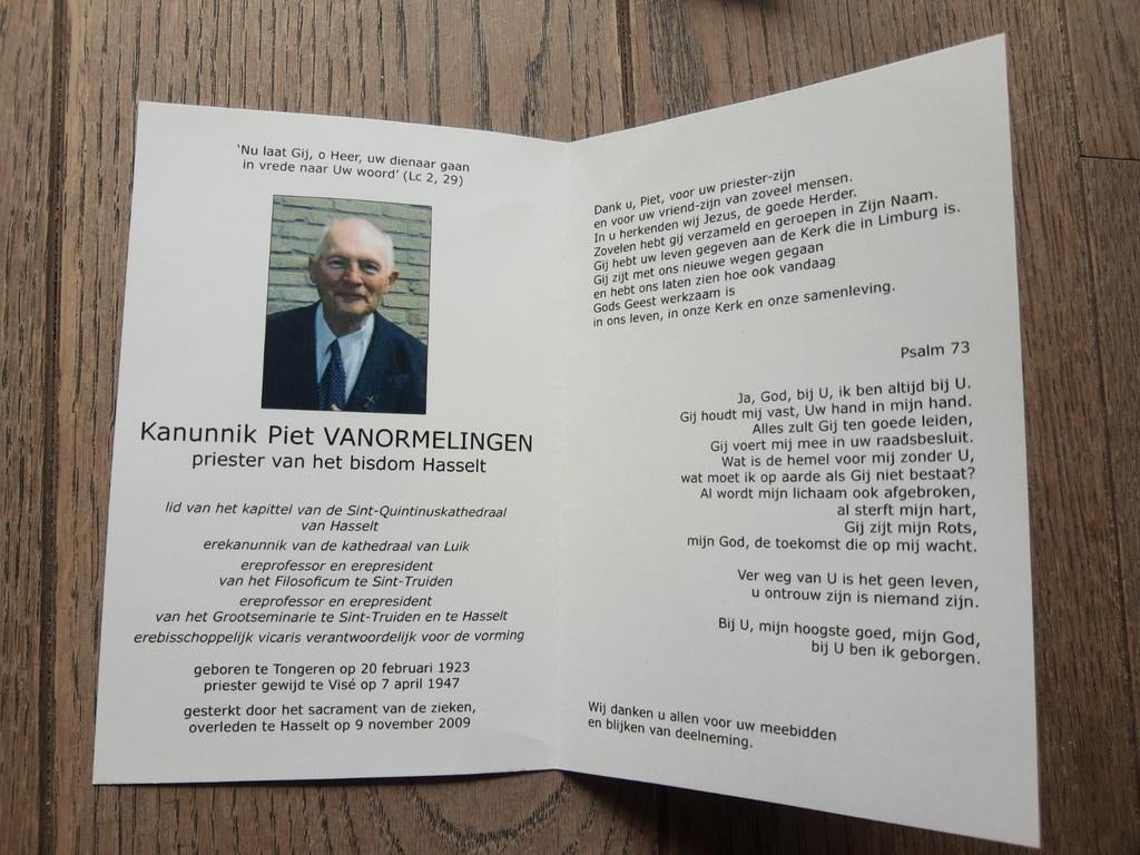 Bp - kanunnik Vanormelingen, Tongeren 1923-Hasselt 2009, Verzamelen, Ophalen of Verzenden