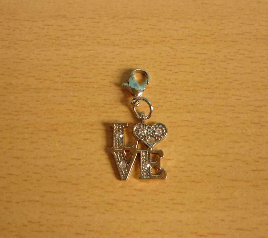 Kettinghanger LOVE met 6 strass-steentjes, Ophalen of Verzenden, Zilver