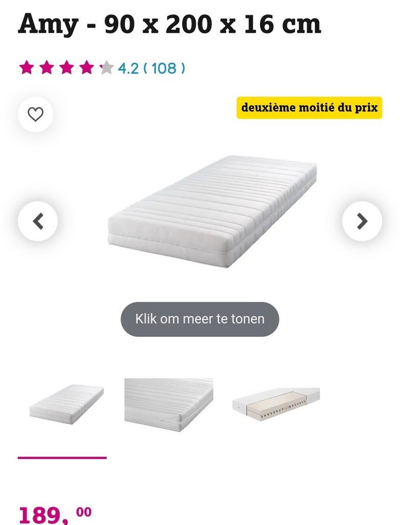 Matelas 1 pers 90x200 neuf., Maison & Meubles, Chambre à coucher | Matelas & Sommiers, Enlèvement, Matelas