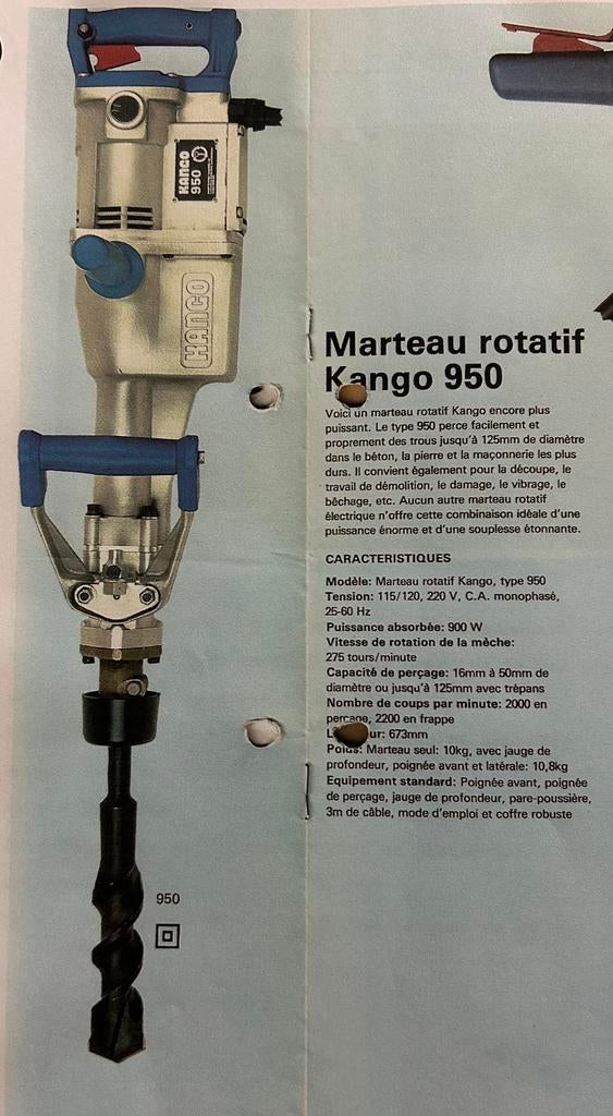 Marteau perforateur et burineur « KANGO » type 950, Bricolage & Construction, Outillage | Foreuses, Enlèvement, Comme neuf