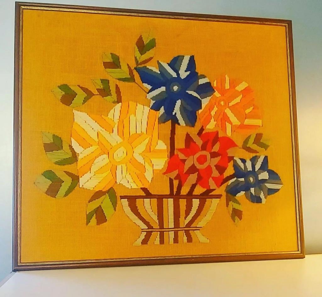 Wall art vintage jaren 70, borduurwerk, Antiek en Kunst, Curiosa en Brocante, Ophalen