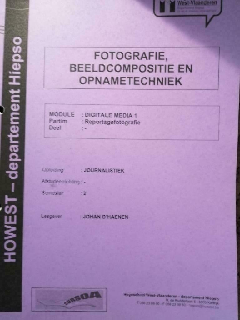 cursus FOTOGRAFIE, BEELDCOMPOSITIE EN OPNAMETECHNIEK, Ophalen of Verzenden, Zo goed als nieuw, Hogeschool