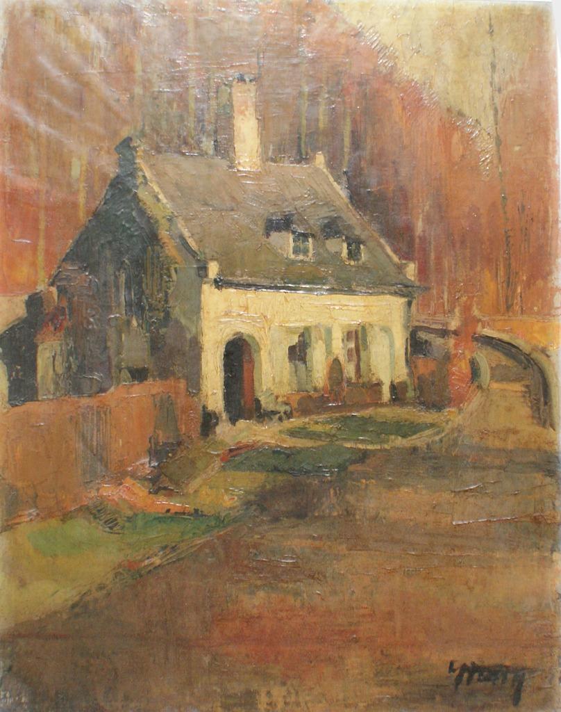 La maison de Bastien - Rouge Cloitre (O/D, 79 x 89 cm), Ophalen of Verzenden