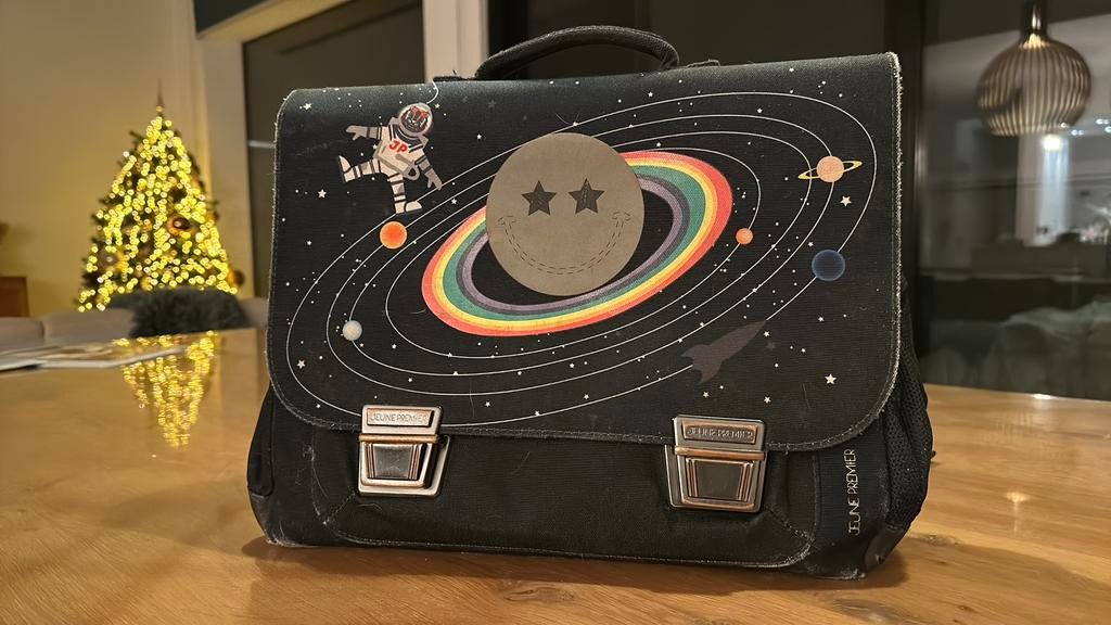 Jeune Premier boekentas – astronaut & planeet, Ophalen, Blauw, Aktetas of Boekentas, Leer