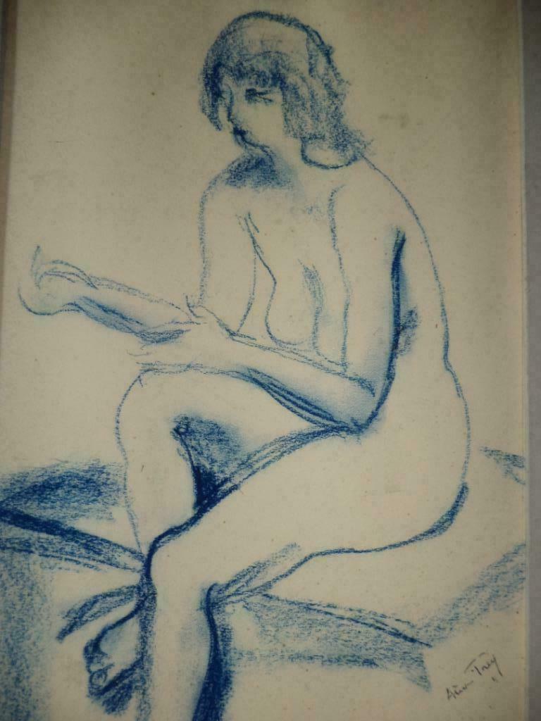 Alice FREY °1895-1981 Ostende nue assise baigneuse aniline, Antiquités & Art, Enlèvement