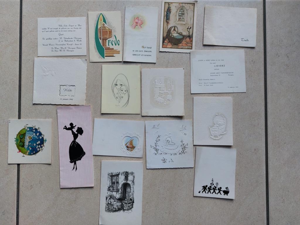lot van 16 oude geboortekaartjes (periode 1960-69), Collections, Cartes de naissance & Cartes de visite, Enlèvement ou Envoi