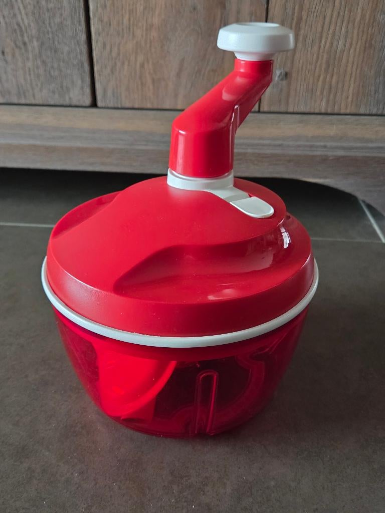Rode Tupperware Quick Chef III met 3 messen, Enlèvement, Comme neuf