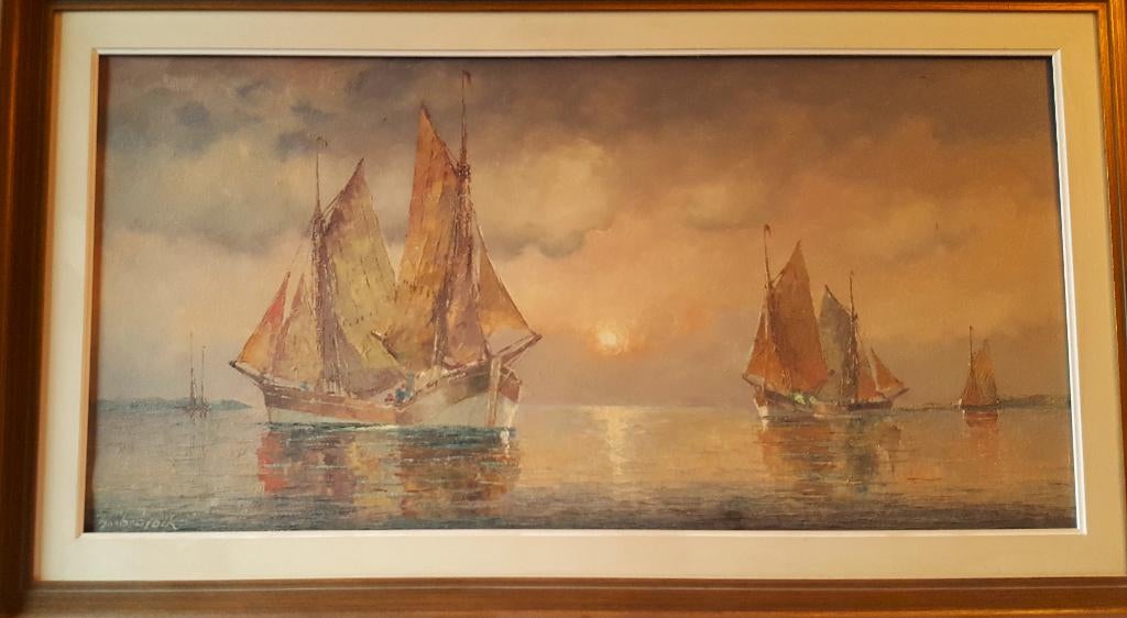 Antiek schilderij MARINE 1965, Antiek en Kunst, Kunst | Schilderijen | Klassiek, Ophalen of Verzenden