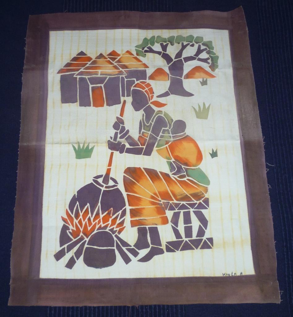 Œuvre africaine au pochoir – Signée Koula – 50  40 cm, Huis en Inrichting, Overige Huis en Inrichting, Zo goed als nieuw, Ophalen