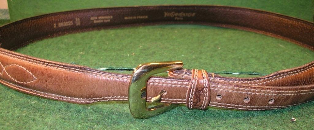 VINTAGE: YVES ST LAURENT GESTIKTE LEDEREN DAMESRIEM 95/38, Kleding | Dames, Echt leder, 90 tot 100 cm, Ophalen of Verzenden, Gedragen
