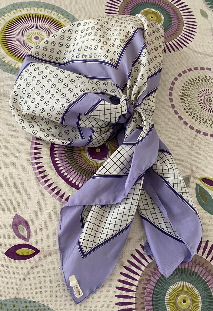Sjaal  bandana vintage haarband — lila-wit, Ophalen of Verzenden