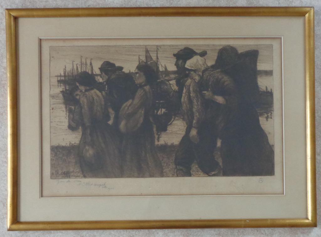 AUGUSTE OLEFFE / GENS DE MER / ZW-W ETS / 59x82cm KADER SIG, Enlèvement