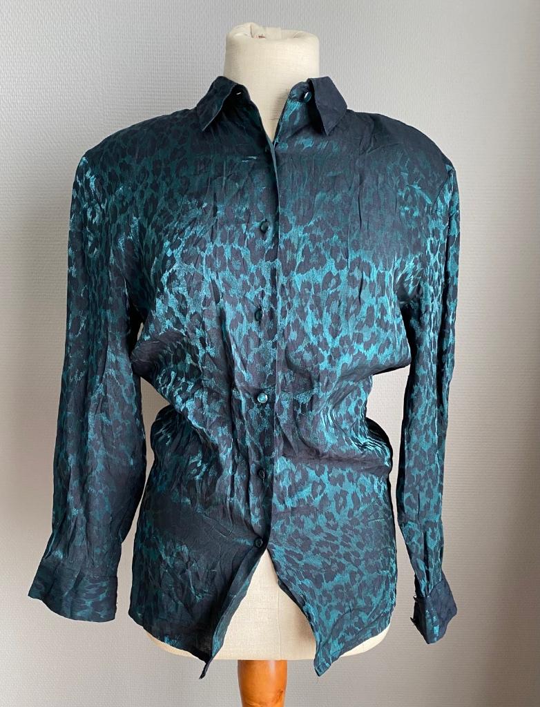 Groene blouse met luipaardmotief Karen Scott maat S, Karen Scott, Verzenden, Zo goed als nieuw, Maat 36 (S)