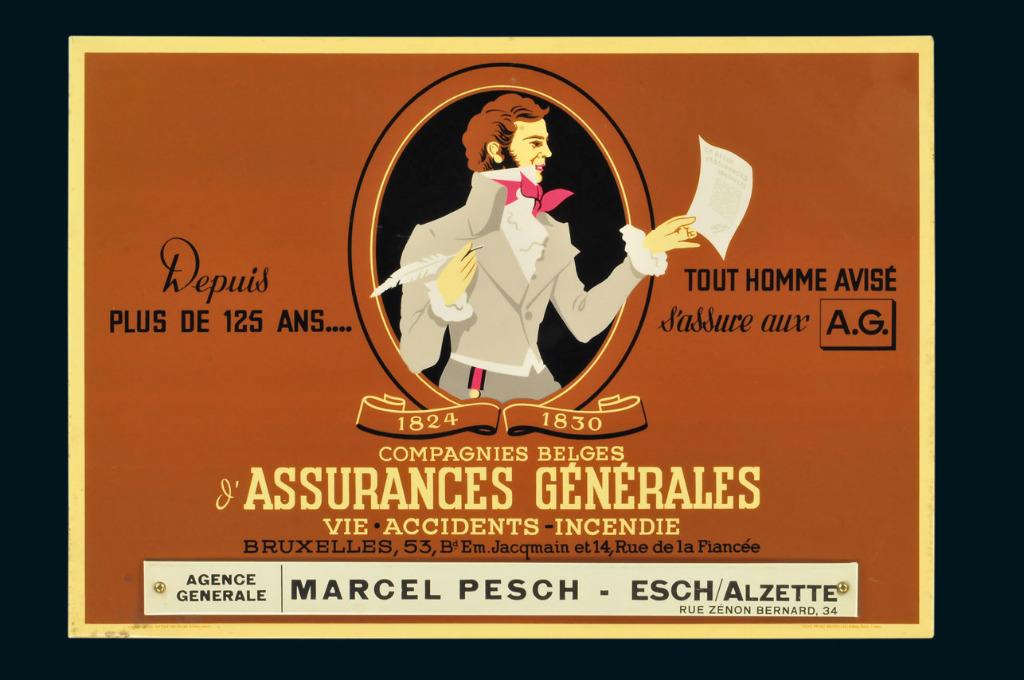 plaque / tôle  Assurances Générales  1951, Collections, Enlèvement ou Envoi