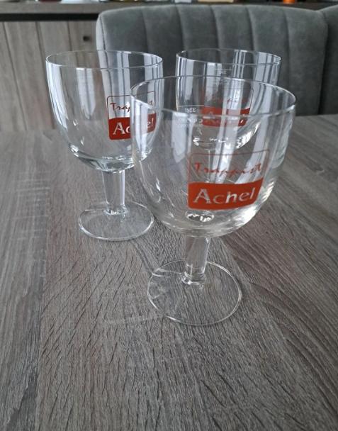Set van 3 Trappist glazen Achel, Verzamelen, Ophalen of Verzenden, Nieuw, Bierglas