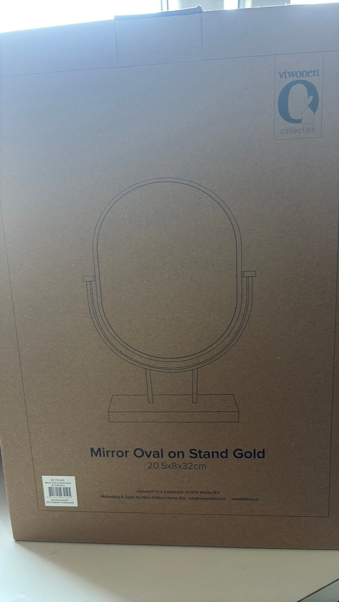Te koop Mirror oval on stand gold, Ophalen, Zo goed als nieuw