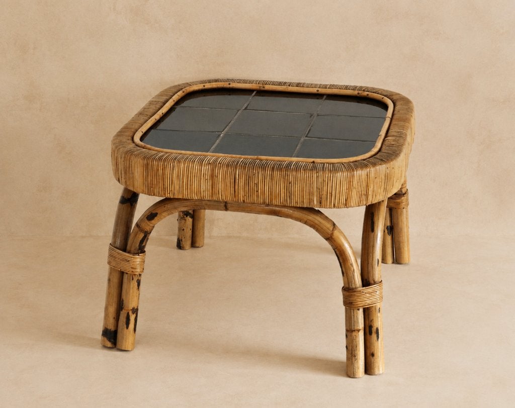 Vintage Mid-century vintage rotan bijzettafel, Ophalen, Huis en Inrichting