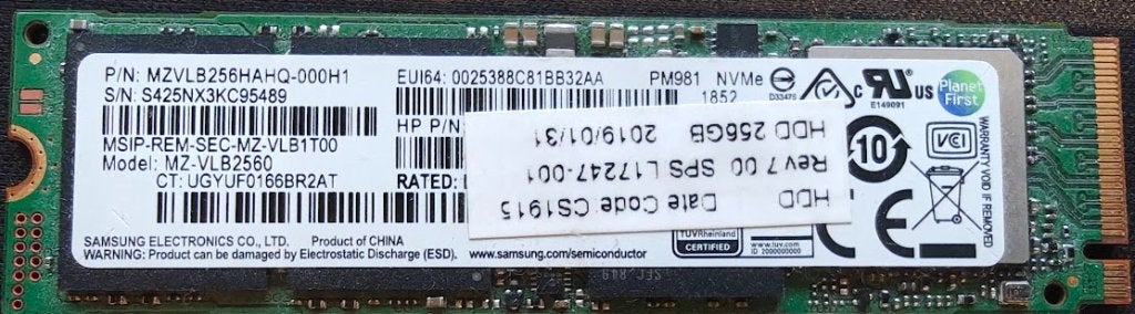 Samsung PM981 256GB M.2 NVMe SSD – 98% gezondheid, Computers en Software, Harde schijven, Intern, Gebruikt, SSD, Ophalen of Verzenden