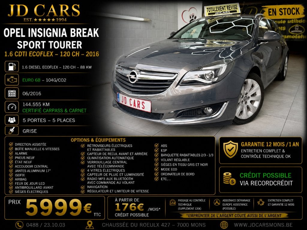 OPEL INSIGNIA SPORT TOURER SW 1.6CDTI‼️GARANTIE 1 AN CTOK ‼️, Auto's, Stof, 4 cilinders, 5 deurs, https://public.car-pass.be/vhr/41064bbe-48d1-42df-98d7-a60ac70d28aa