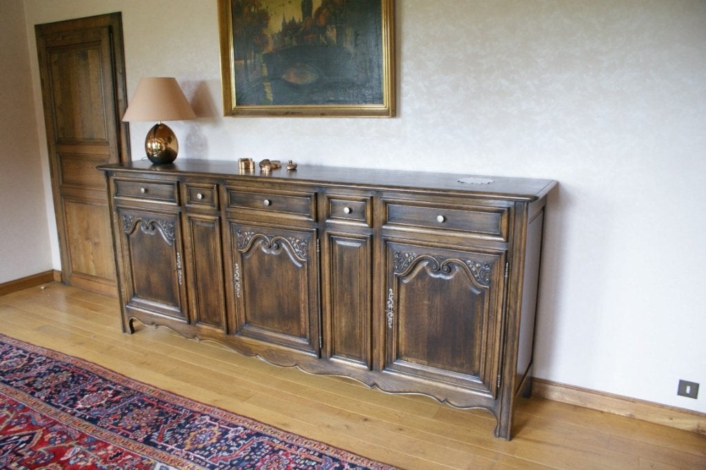 Buffet ancien en chêne, 3 portes et 5 tiroirs, prix promo, Brokantiek, 200 cm ou plus, Www.brokantiek.be, Klassiek