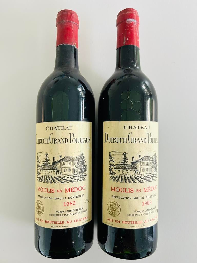 2 flessen Château Dutruch Grand Poujeaux 1983 75cl, Verzamelen, Wijnen, Ophalen, Frankrijk, Zo goed als nieuw, Rode wijn