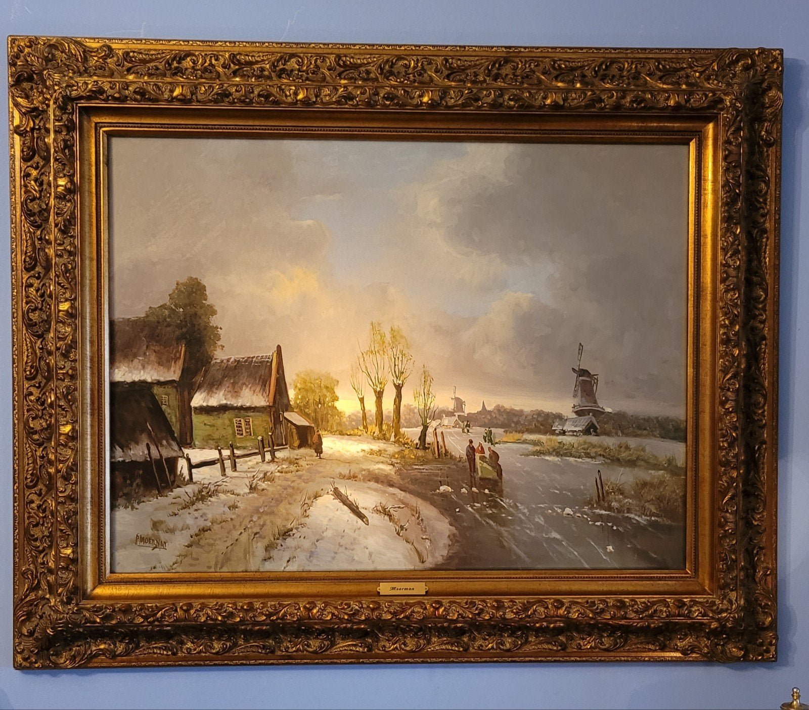 Een groot olieverfschilderij op paneel winterlandschap, Ophalen, Gesigneerd, Paneel