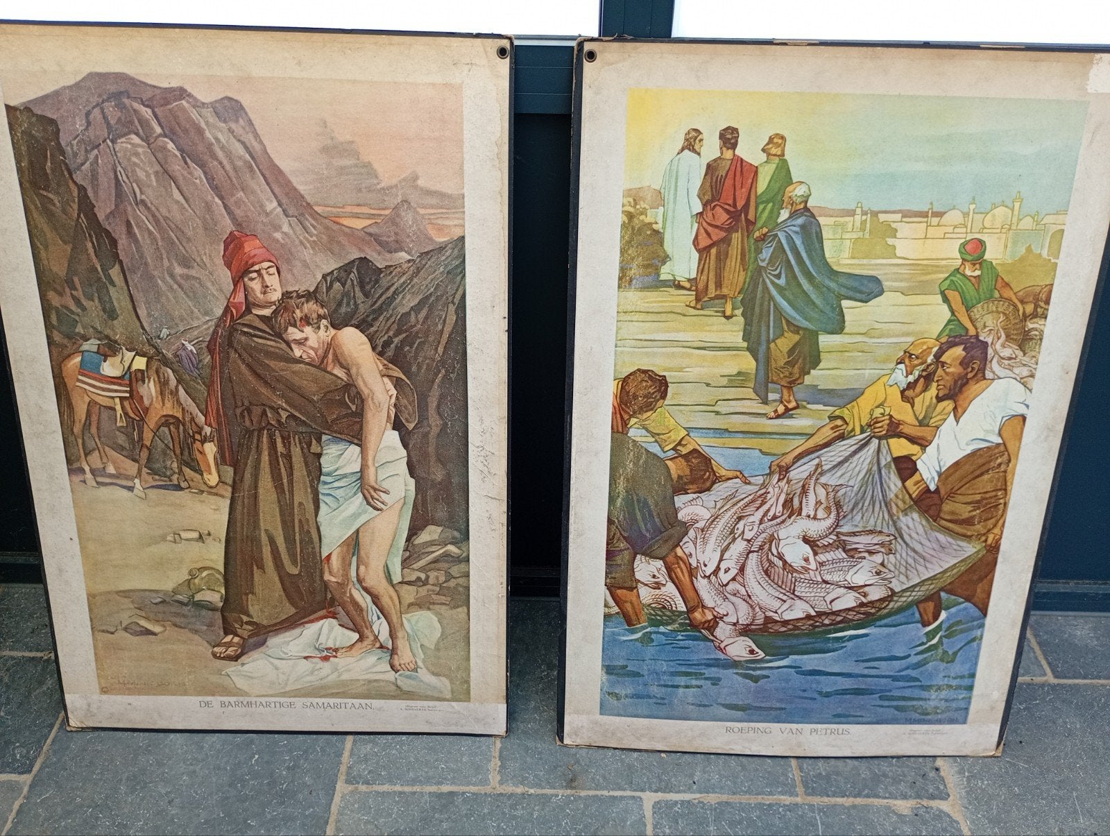 7 vintage religieuze schoolwandprenten 1931, Ophalen