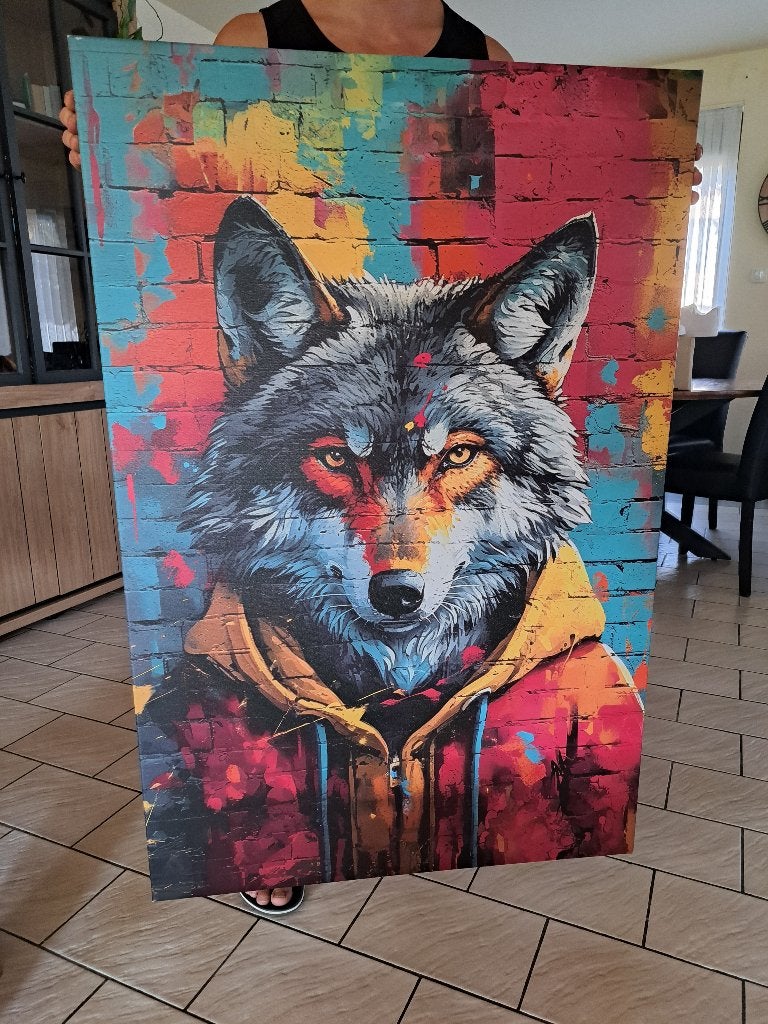 Canvas Wolf - Street art - 90x120 cm, Ophalen, Gebruikt