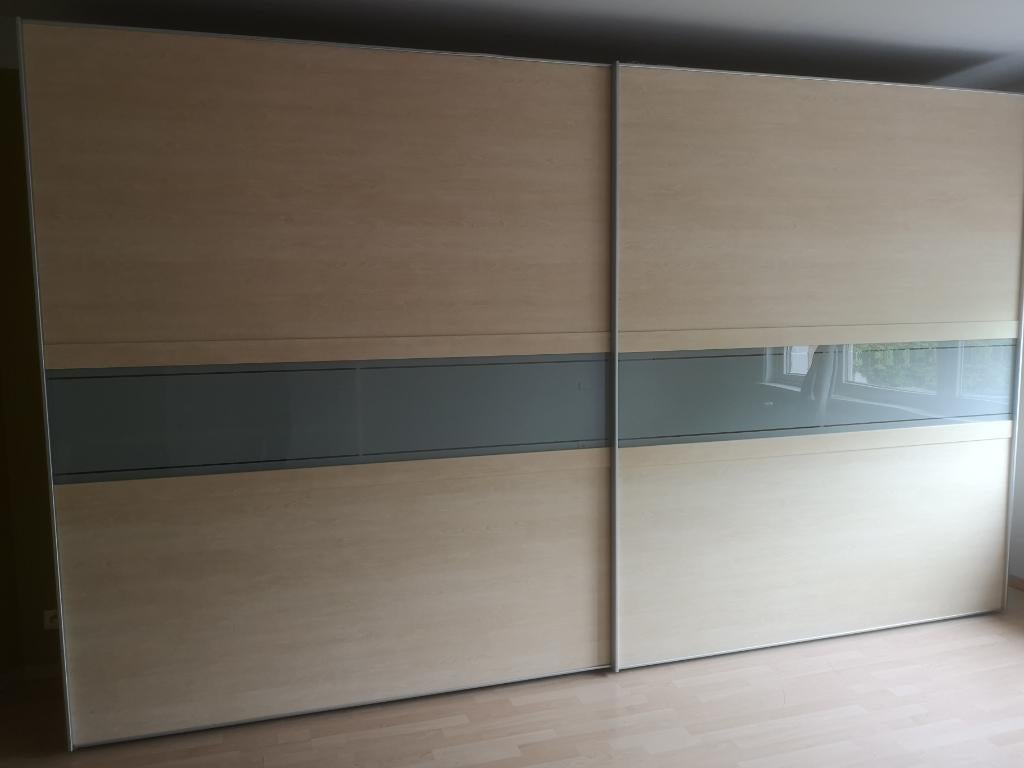 Zeer degelijke kleerkast in hout/glas - lichte beuk -, Huis en Inrichting, 200 cm of meer, 75 cm of meer, Grenenhout, Zo goed als nieuw