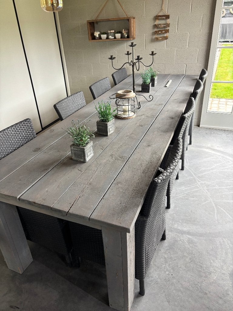 Houten tuintafel met 8 stoelen, Ophalen, Zo goed als nieuw, Rechthoekig, Hout