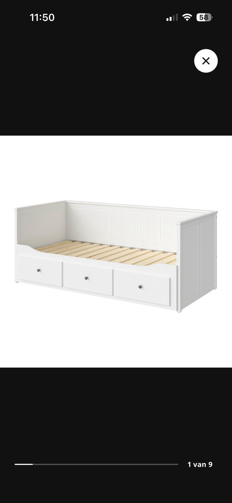 HEMNES Bedbank met 3 lades, wit, 80x200 cm, Ophalen, Zo goed als nieuw, Tweepersoons, Wit