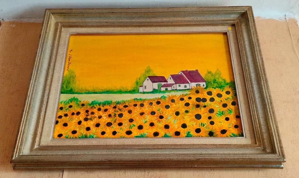 Schilderij zonnebloemen, Antiek en Kunst, Kunst | Schilderijen | Klassiek, Ophalen