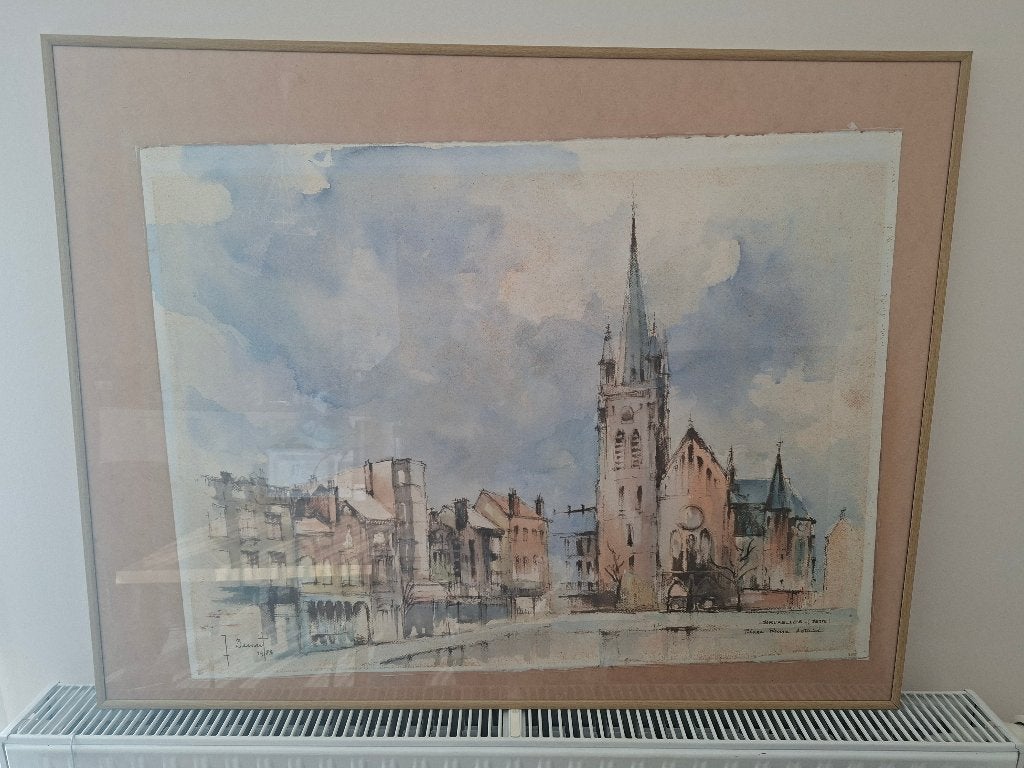 JETTE lytho  peinture " place du miroir", Antiquités & Art, Enlèvement