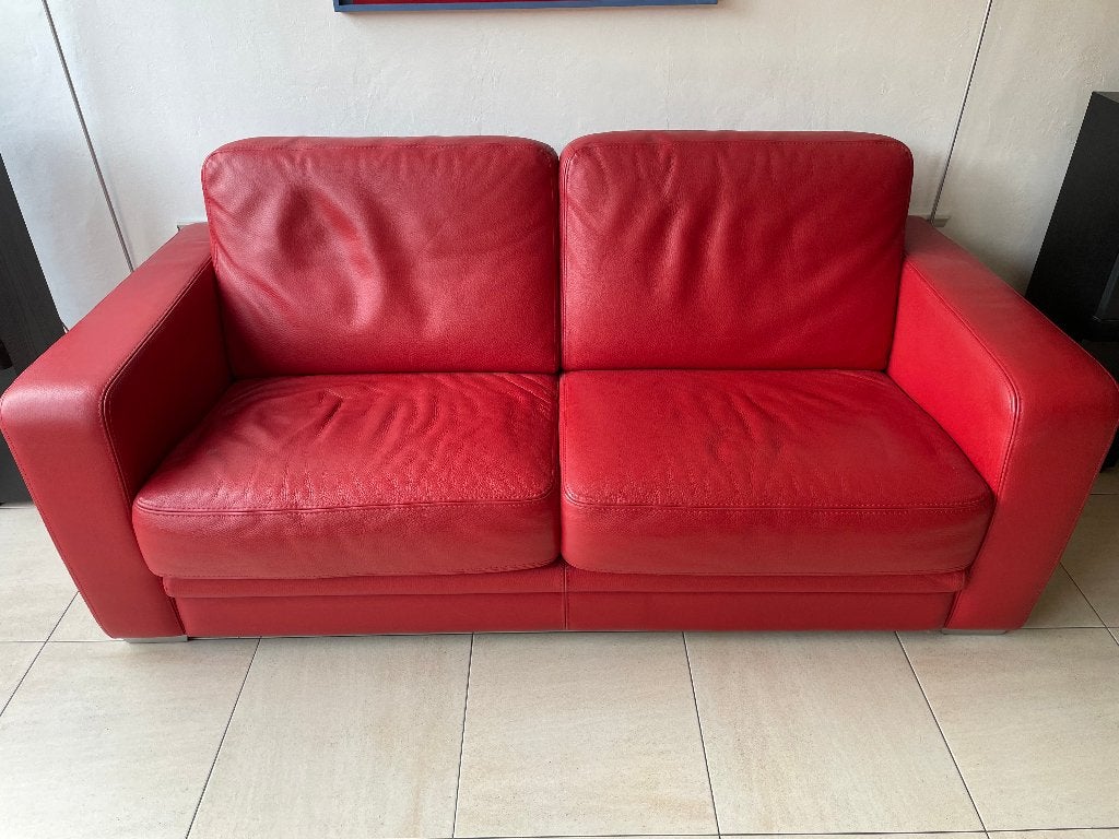 Canapé NARCISO  cuir rouge 2 places- très confortable, Enlèvement, Utilisé, Cuir