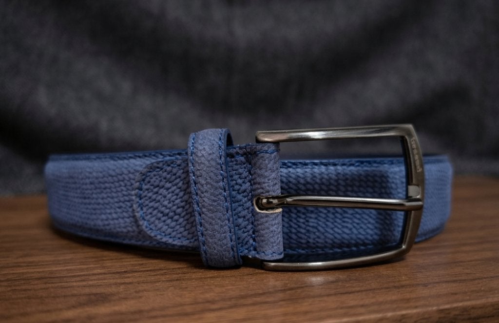 Riem Braend voor heren - Cobalt met structuur - Leer, Kleding | Heren, Riemen en Ceintuurs, Overige kleuren, Verzenden, Braend