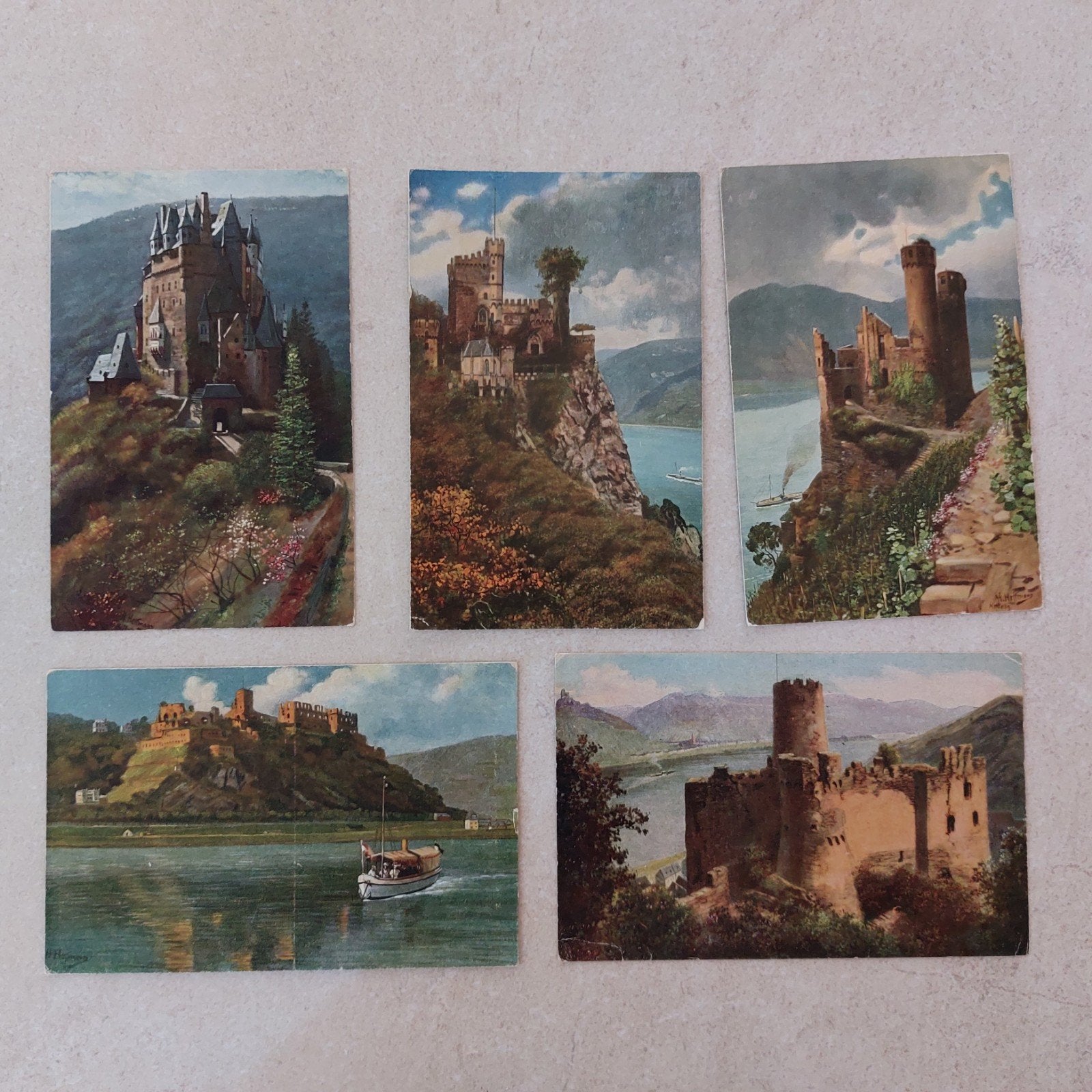 Lot van 5  oude postkaarten : langs de Rijn, Verzamelen, Postkaarten | Buitenland, Verzenden