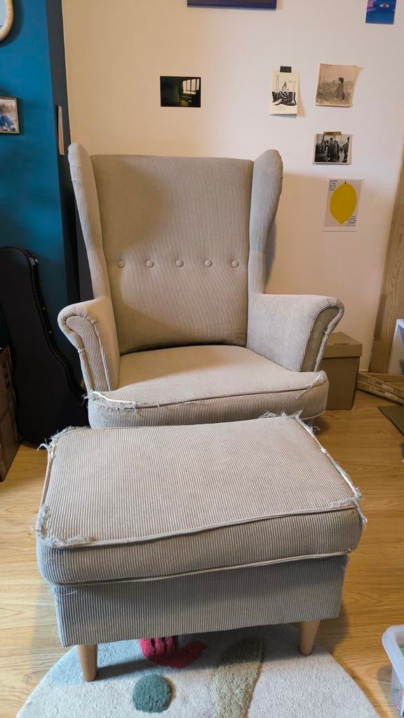STRANDMON

Fauteuil Ikea 1 personne + repose-pieds, Huis en Inrichting, Ophalen, Gebruikt, Stof