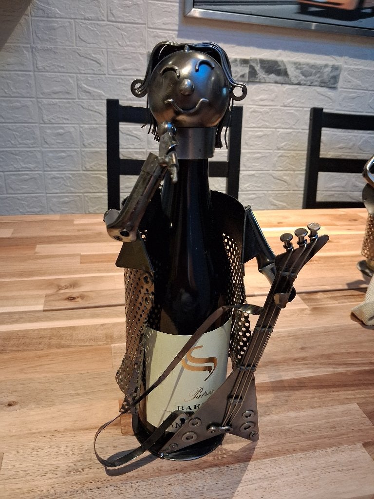 Metalen fleshouder muzikant, Moins de 5 bouteilles, Comme neuf, Enlèvement, Métal