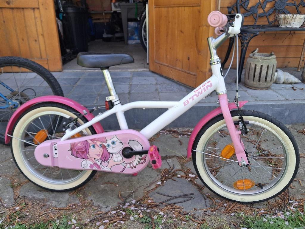 Roze meisjes kinderfiets, Ophalen, B-twin, Velgrem, 16 inch