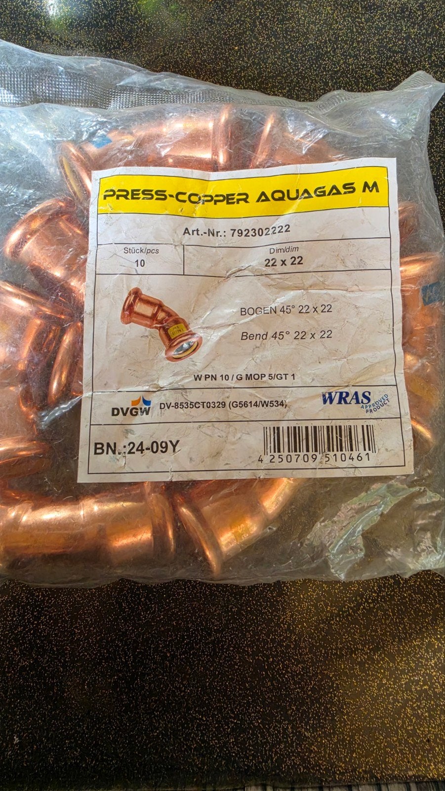 Lot de 10 raccords à sertir en cuivre coudé à 45 (22 x 22 m, Bricolage & Construction, Enlèvement