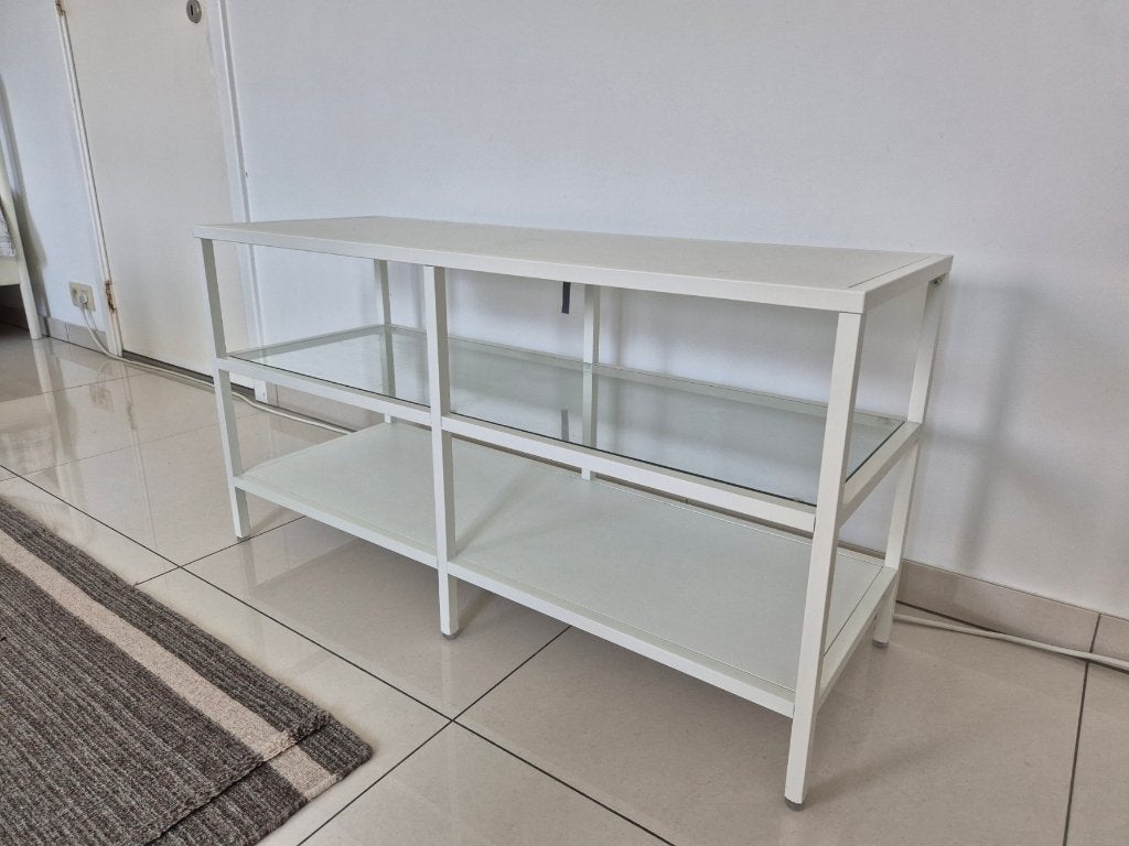 Meuble TV blanc avec étagère en verre – 100 cm, Maison & Meubles, 25 à 50 cm, Verre, Moins de 100 cm, Enlèvement