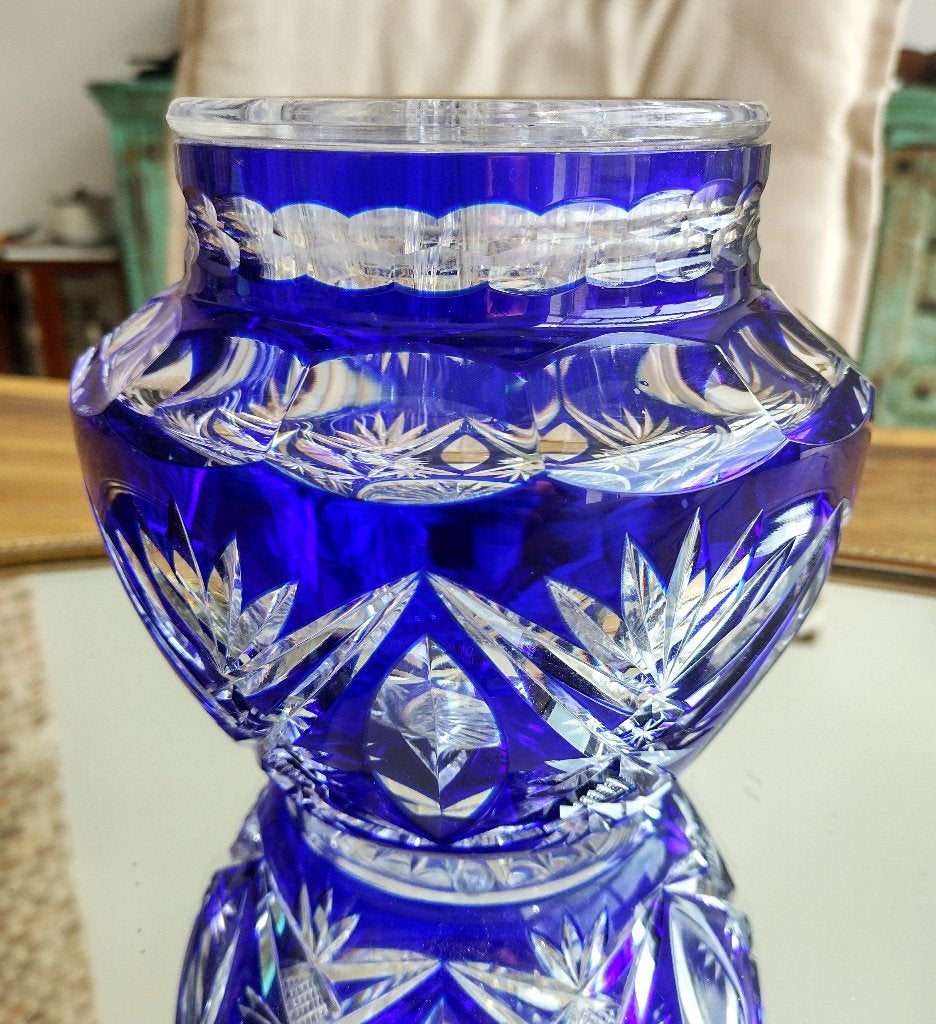 Val St Lambert Pique Fleur Bleu Cobalt grille cristal, Enlèvement ou Envoi