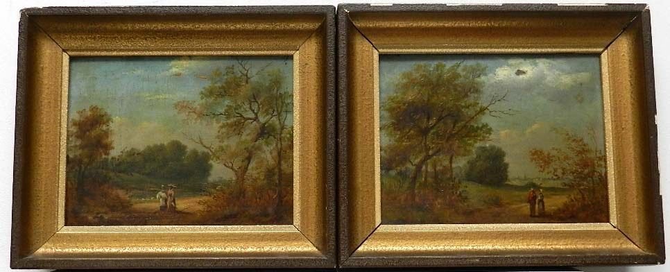 2 oude miniatuur schilderijtjes, Paneel, Overige stijlen, Ophalen of Verzenden, Olieverf