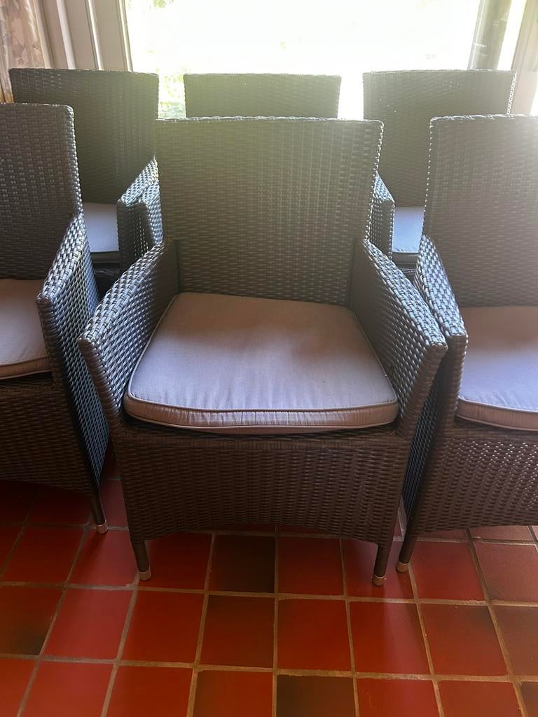 6 wicker tuinstoelen met kussens, Ophalen, Zo goed als nieuw, Wicker