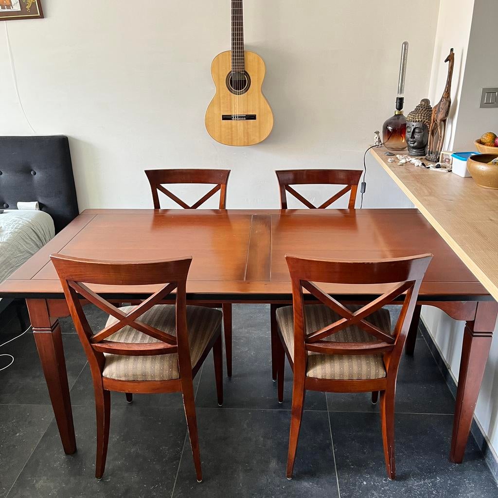 Tafel + stoelen in kerselaar, Huis en Inrichting, Complete eetkamers, Ophalen, Zo goed als nieuw