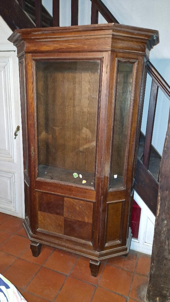 Art Déco - ancienne vitrine en chêne à pans coupés, Maison & Meubles, Avec porte(s), Art Déco, 100 à 150 cm, Utilisé